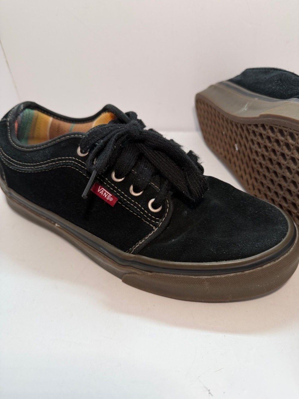 Vans Black Suede Low-Top Sneakers with Brown Gum Sole